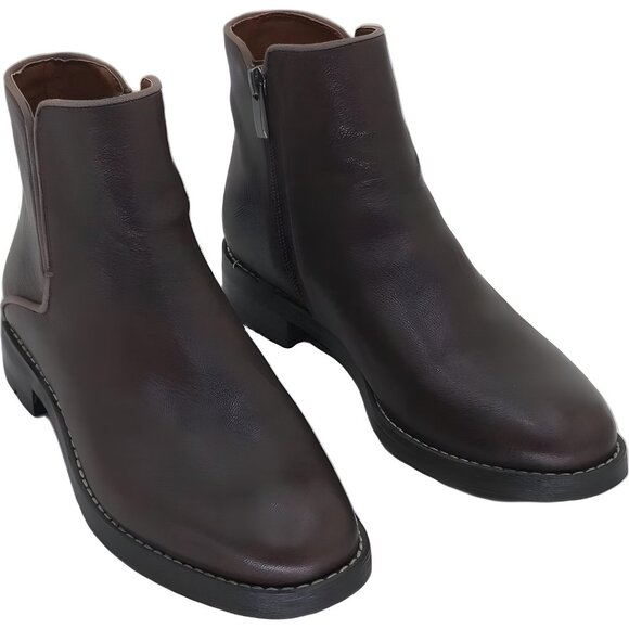 Franco Sarto Marcus Brown Leather Ankle Booties Zip Side Women's US 7M - Picture 1 of 6